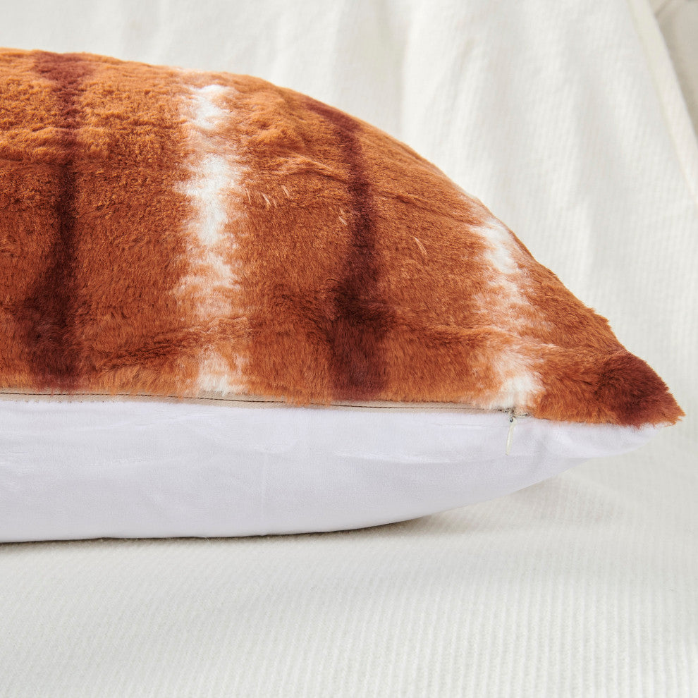 Amanda Stripe Faux Fur 2 Piece Pillow Shell Sets, Burnt Orange, 20"x20"