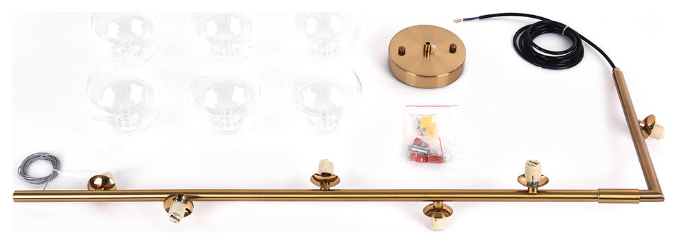 Modern Minimalist Kitchen Island 6-Light Linear Lighting, Brass