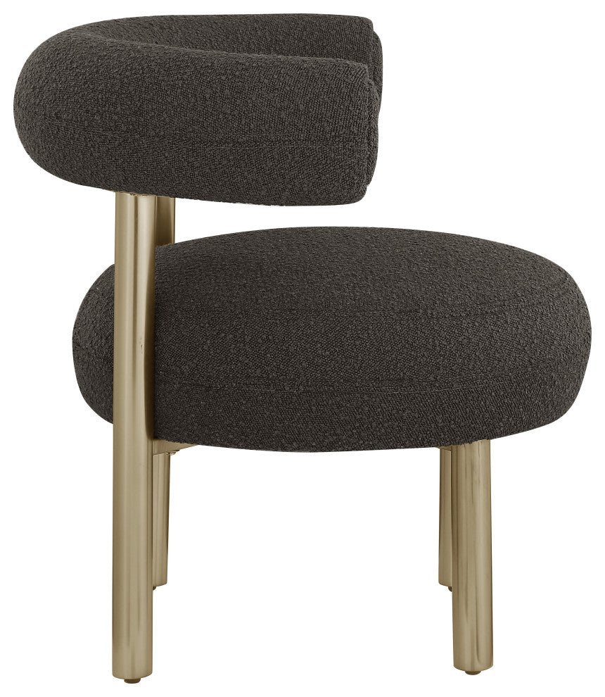 Bordeaux Boucle Fabric Upholstered Accent Chair, Brown, Brushed Brass Finish