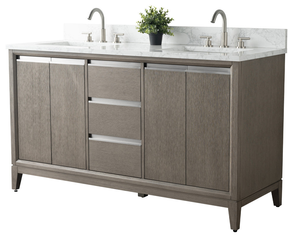 Vanity Art Bathroom Vanity With Sink, Driftwood Gray, 60" Double