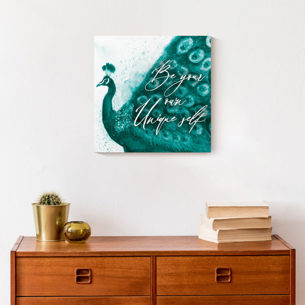 Peacock Watercolor Unique Self 12x12 Canvas Wall Art