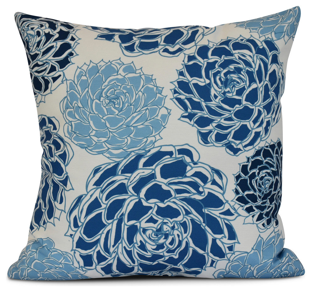 18x18", Floral Outdoor Pillow, Blue