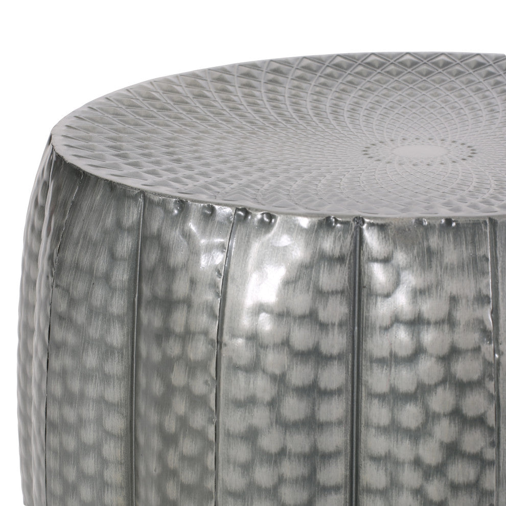 Craigue Modern Iron Mandala Pumpkin Side Tables, Set of 2, Brushed Antique Silver