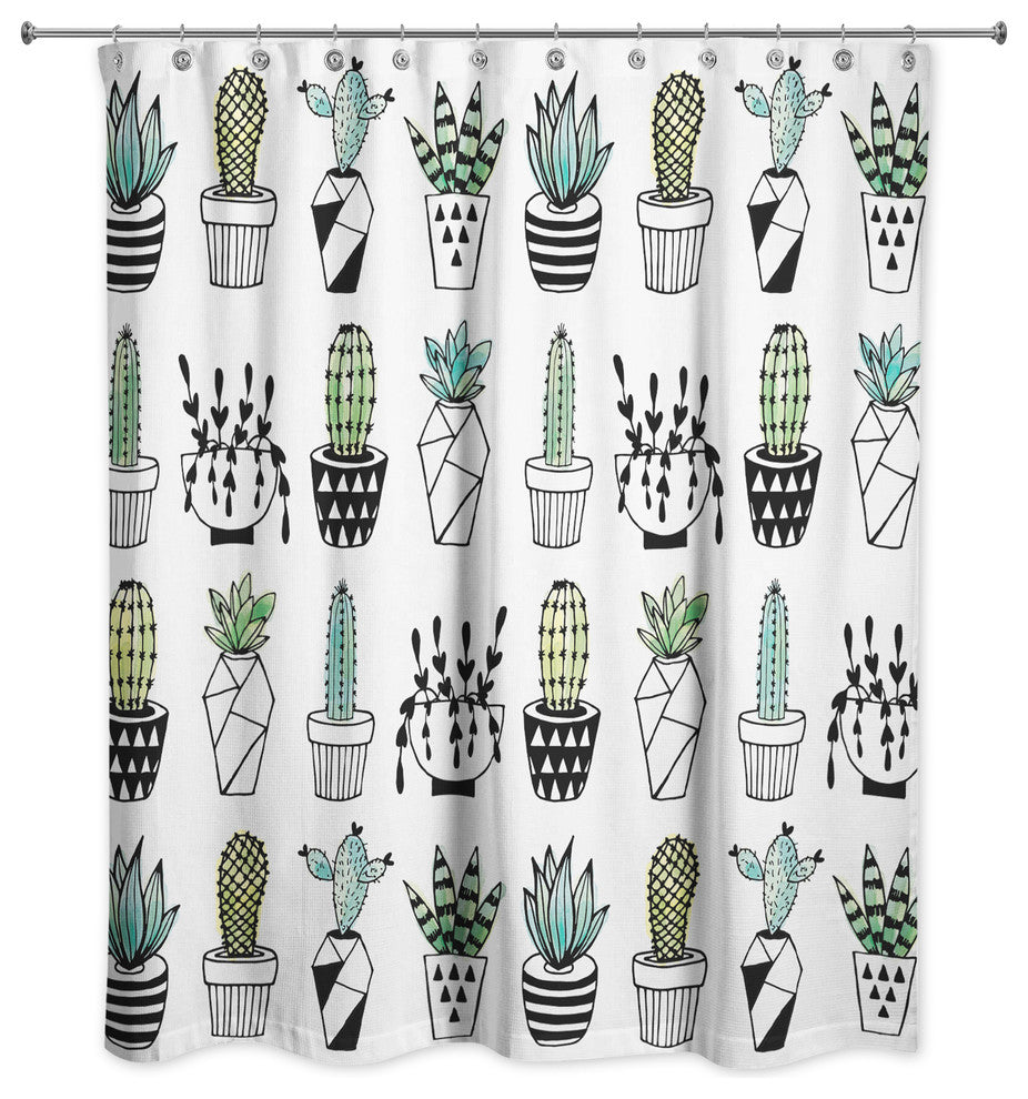 Potted Cacti Print 71x74 Shower Curtain