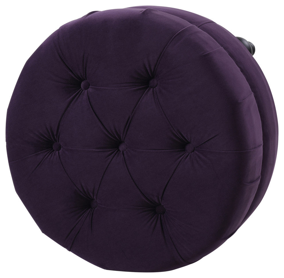 La Rosa Tufted Round Ottoman, Purple Velvet