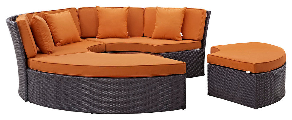 Convene Circular Outdoor Patio Daybed Set, Espresso Orange