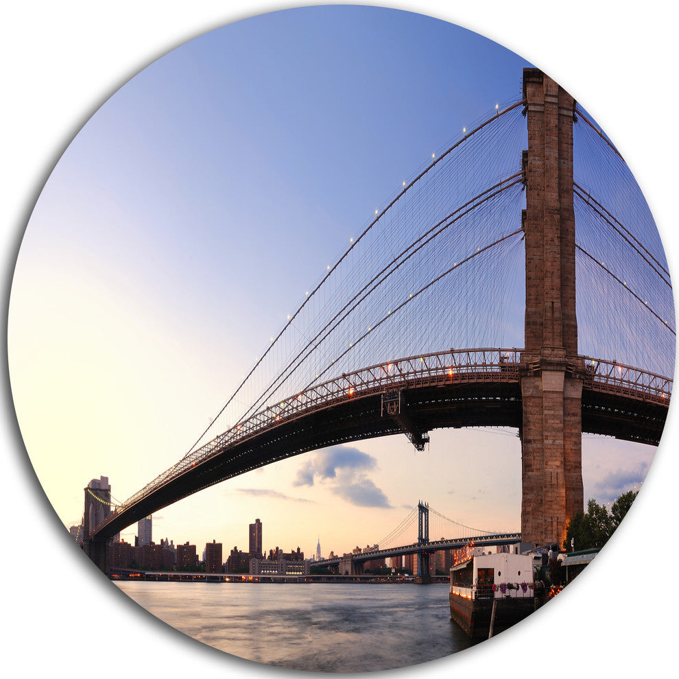 Brooklyn Bridge In New York City, Cityscape Disc Metal Wall Art, 36"
