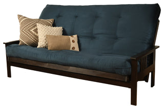 Caleb Frame Queen Futon With Espresso Finish, Espresso, Suede Blue