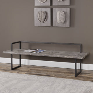 Elegant Reclaimed Solid Wood Bench Minimalist Open Metal Frame Black 80" Long