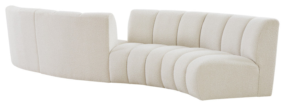 Infinity Boucle Fabric Upholstered 4-Piece S-Shaped Modular Sectional, Cream