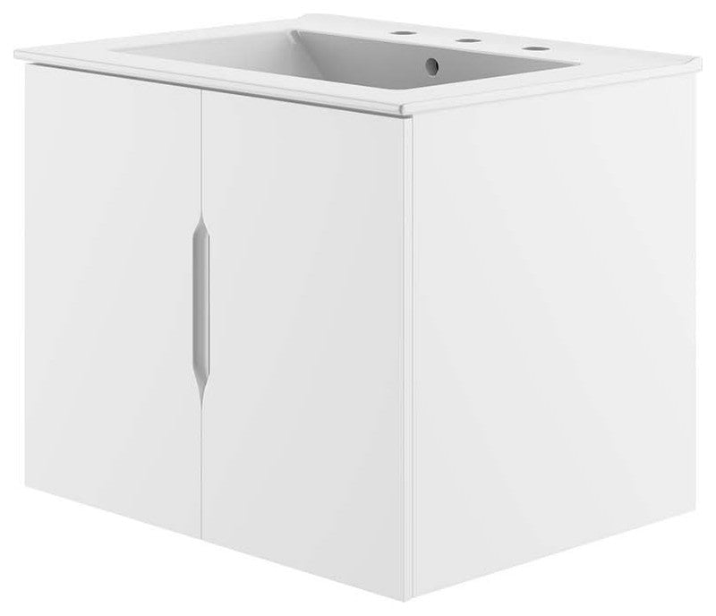 Sink Vanity Cabinet, White, Ceramic, Melamine, Modern, Hotel Bathroom Guest