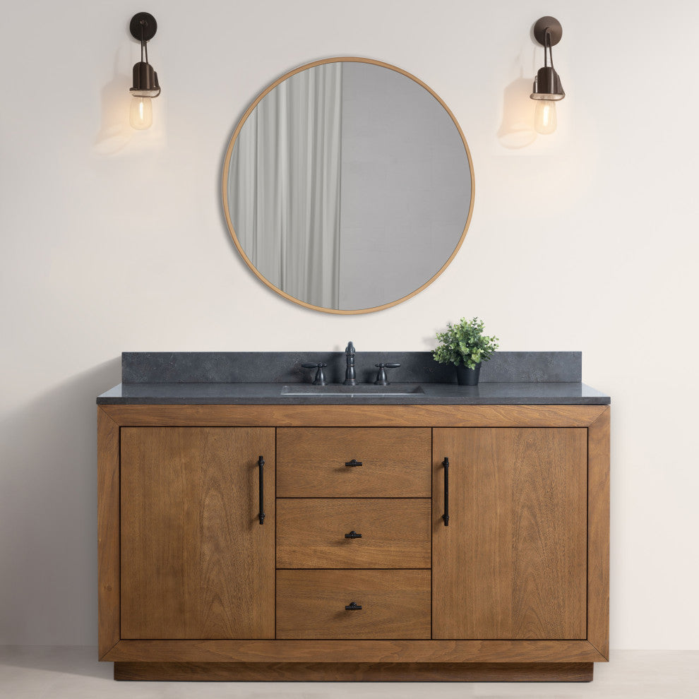 Vanity Art Bathroom Vanity With Sink, Tan, 60" Single, Black Limestone Top