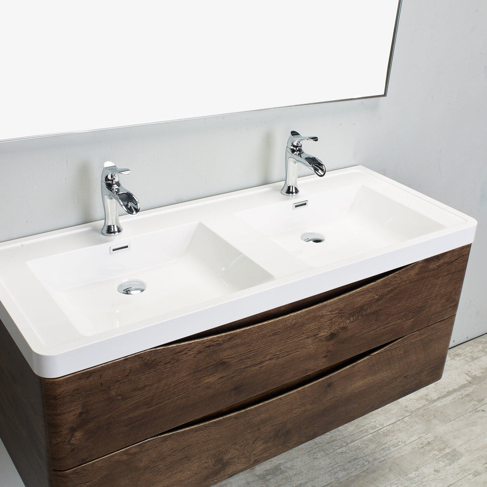 Eviva Smile 48" Rosewood Modern Bathroom Vanity Integrated Acrylic Double Sink