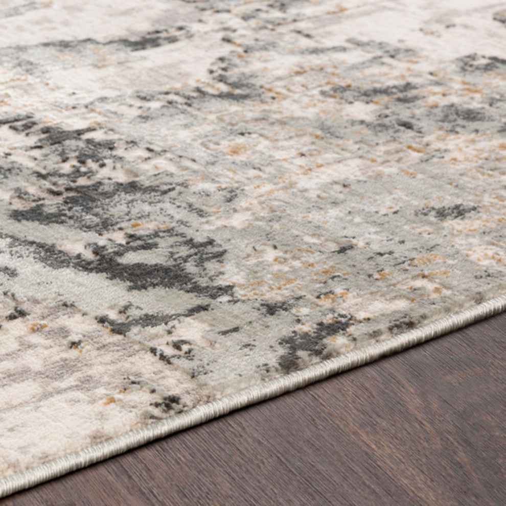 Surya Quatro QUA-2302 5'3"x7'3" Rug, Silver Gray/Medium Gray/Tan/White/Charcoal