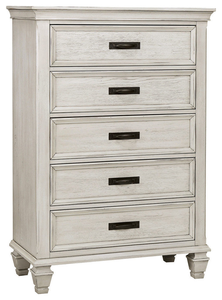 5 Drawers Wooden Chest, Antique White