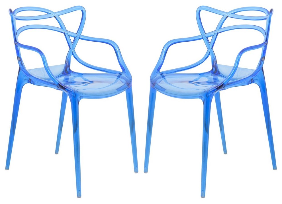 LeisureMod Milan Modern Wire Design Chair, Blue, Set of 2