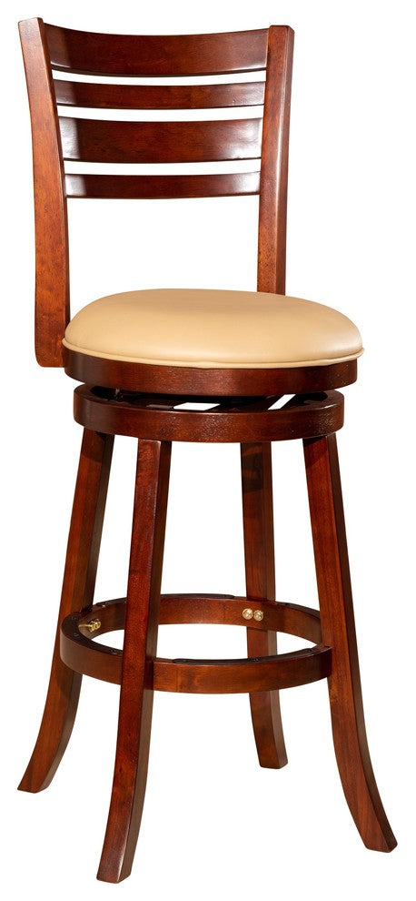 DTY Indoor Living Granby Slat Back  Swivel Stool, 30" Bar Stool, Cherry, Bone Leather
