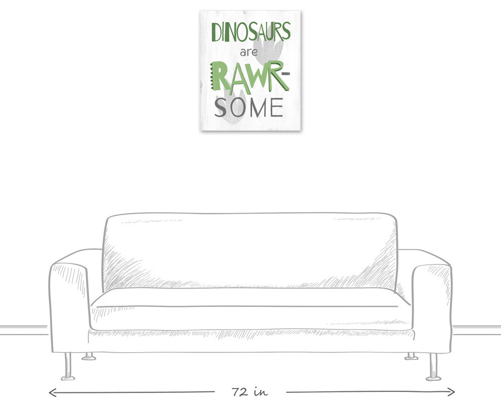 Dinosaurs Are Awesome Green 20x24 Canvas Wall Art