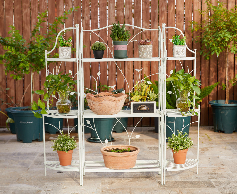 44.75" Rectangular 3-Tiered White Metal Shelf Planter Stand