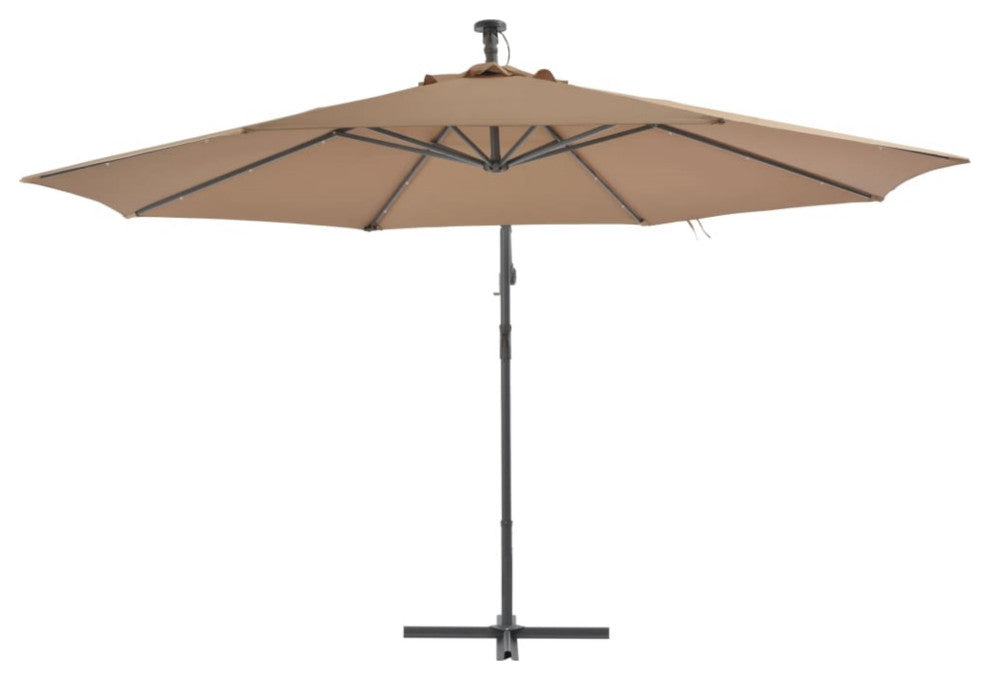 Vidaxl Cantilever Umbrella With Led Lights And Metal Pole 137.8" Taupe