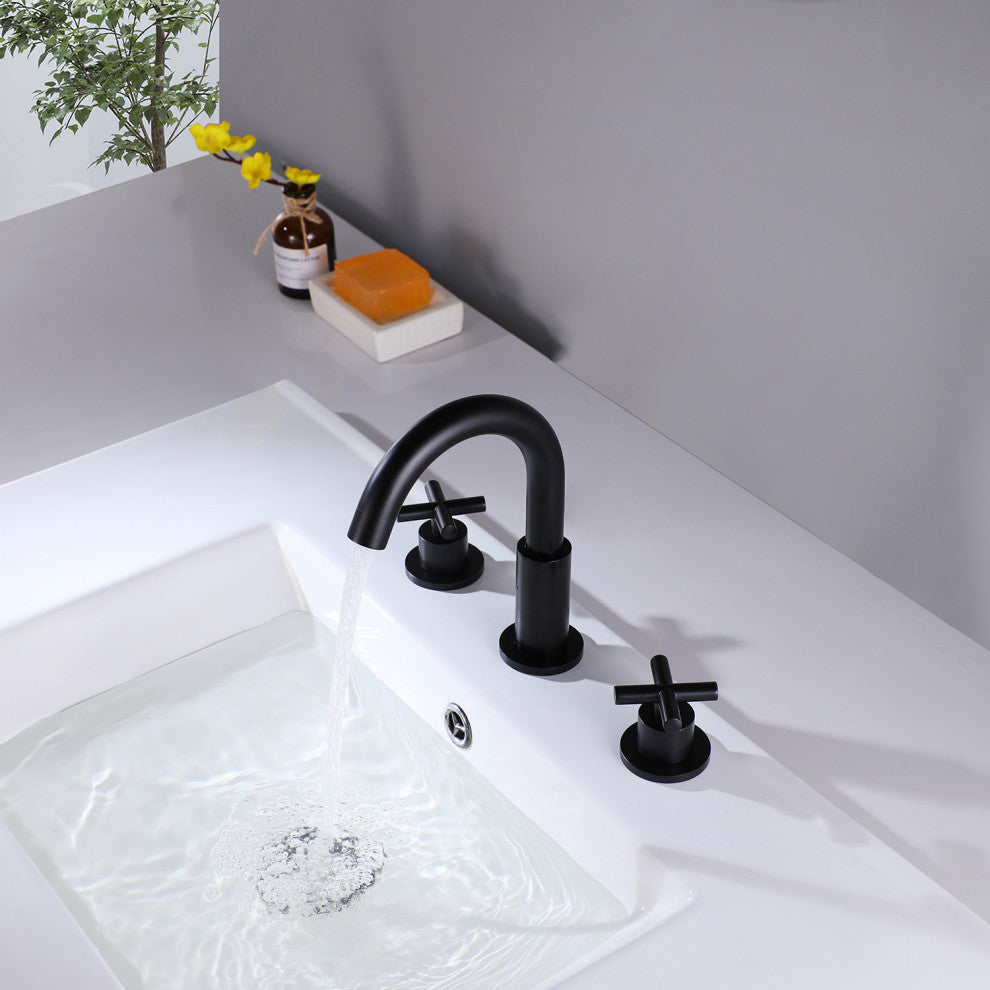 Deck Mounted Dual Handle Widespread Bathroom Faucet, Matte Black