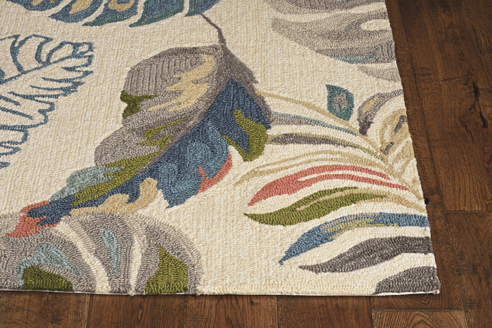 Harbor Ivory/Teal Palms Indoor/Outdoor Accent Rug, 7'6" X 9'6"