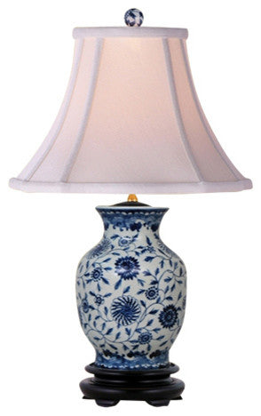 Garden Vines Porcelain Table Lamp, Blue and White