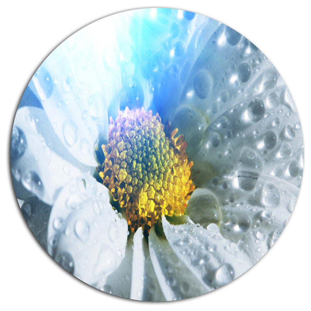 White Flower With Raindrops, Modern Flower Round Wall Art, 23"
