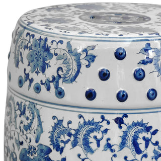 18" Floral Blue and White Porcelain Garden Stool