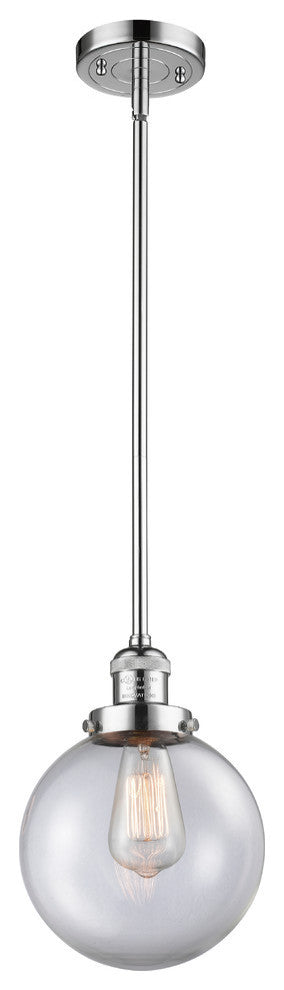1-Light Beacon 8" Mini Pendant, Polished Chrome, Glass: Clear