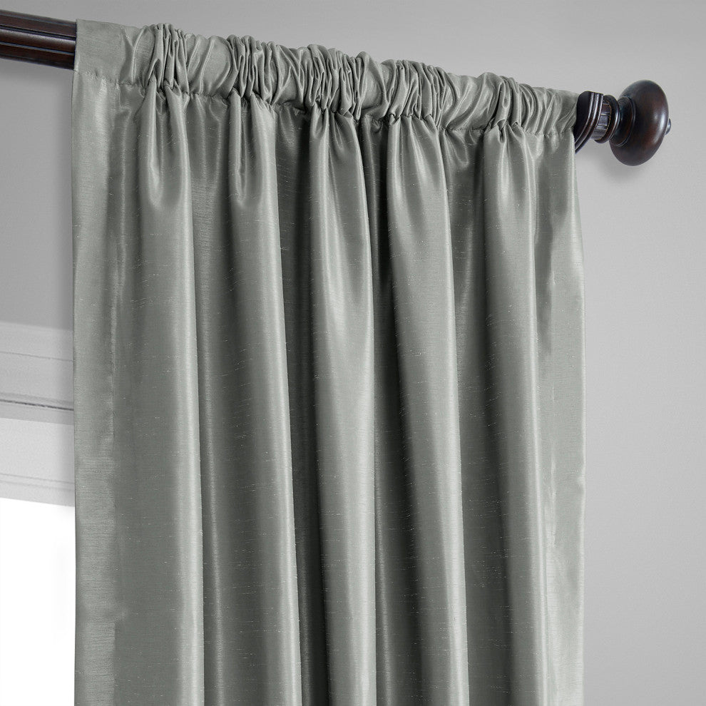 Silver Vintage Textured FauxDupioni Silk Curtain Single Panel, 50"x108"