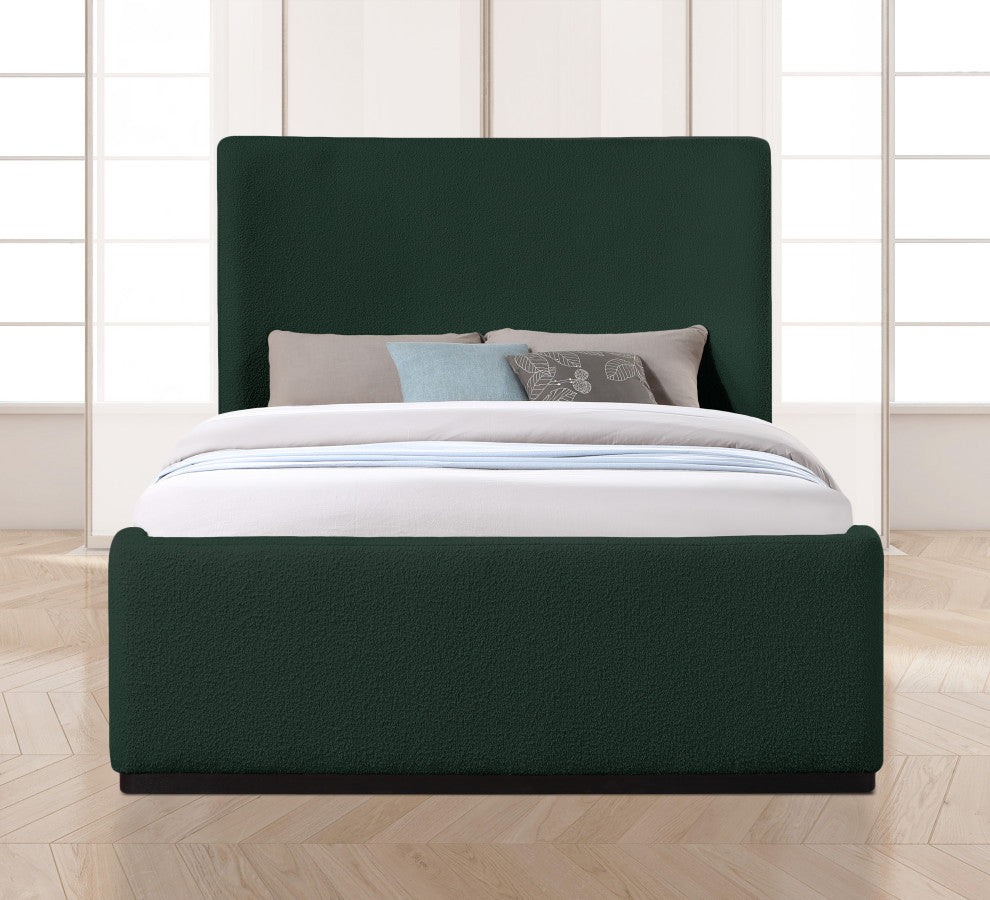 Oliver Boucle Fabric Upholstered Bed, Green, King
