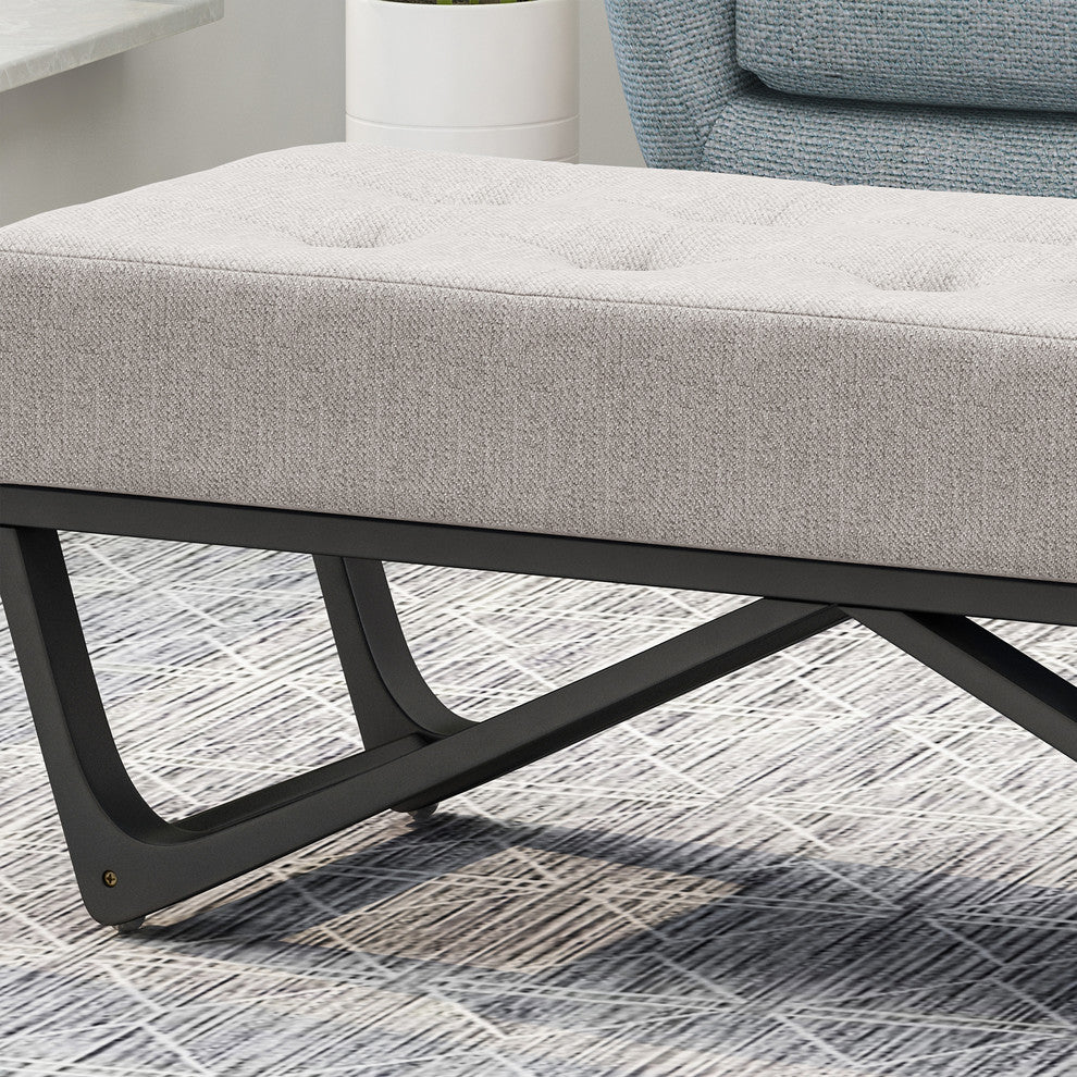 Emily Contemporary Fabric Ottoman Bench, Light Gray, Black