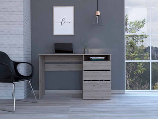 Louisiana Writing Computer Desk with Open Shelf and 3 Drawers, Light Gray