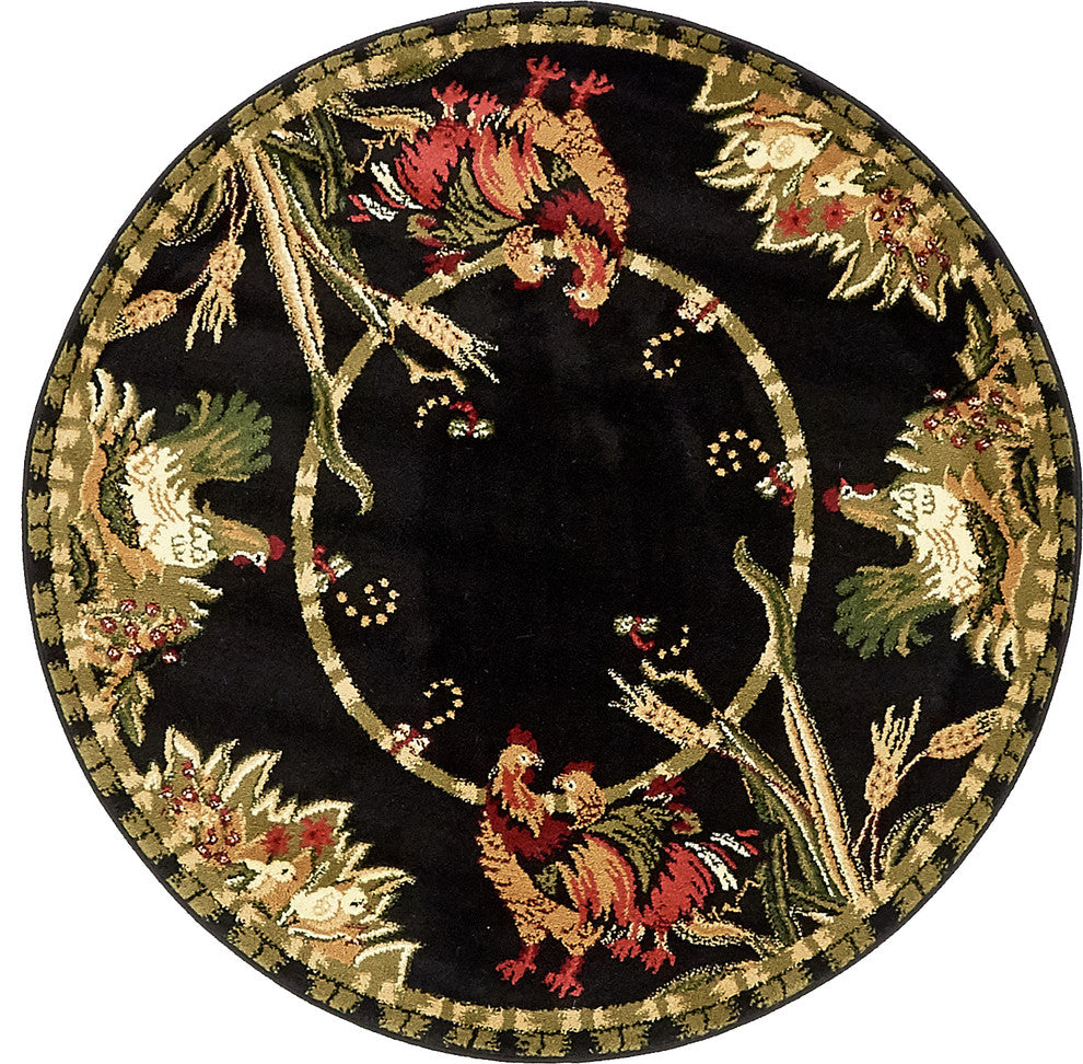 Unique Loom Black Barnyard Farm 4' Round Rug