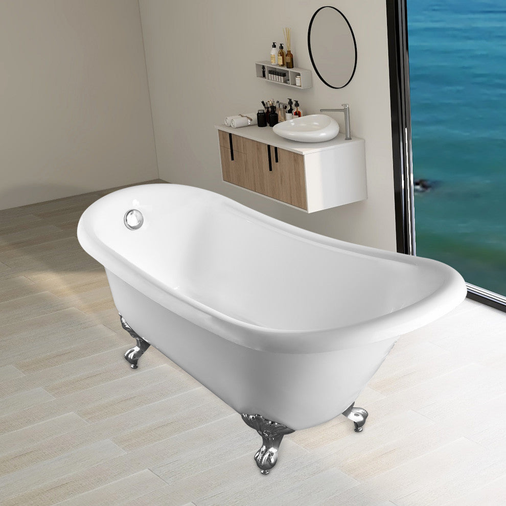 Vanity Art Freestanding Acrylic Soaking Bathtub, 67"x30"x31"