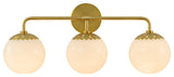 Brass 3-Light Flower Milky Glass Globe Vanity Wall Light