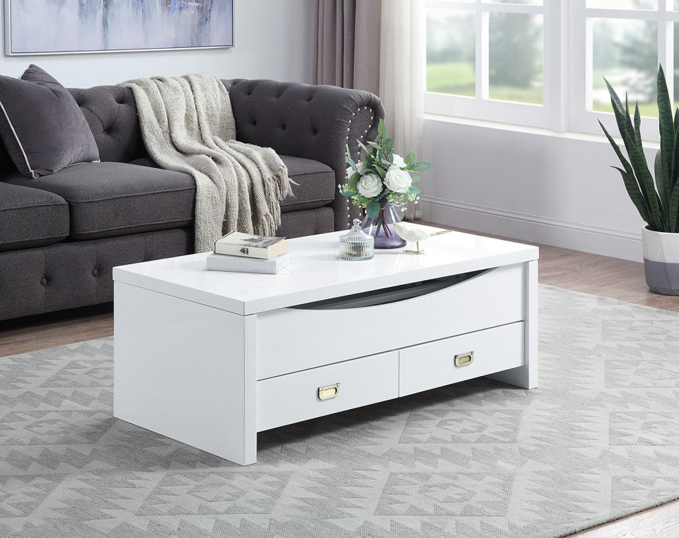 2 Drawers Coffee Table, High Gloss White Finish