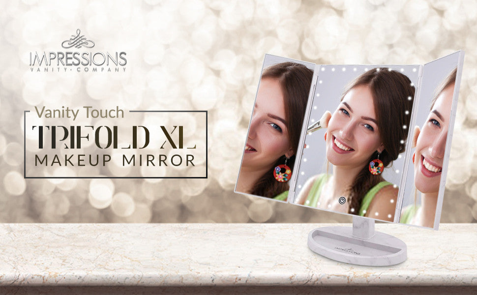 Touch Trifold XL Dimmable LED Makeup Mirror, White