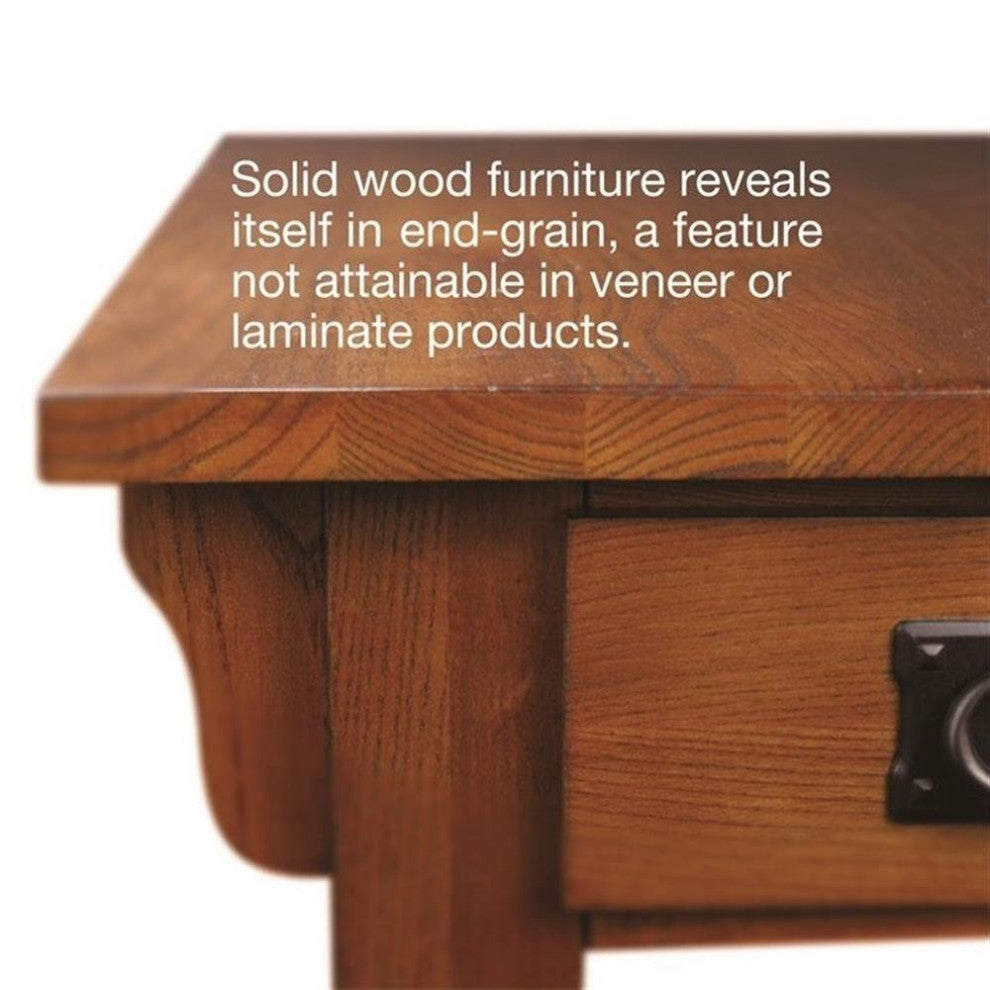 Catania Oak Finish Chairside Table with Storage Drawer and Shelf