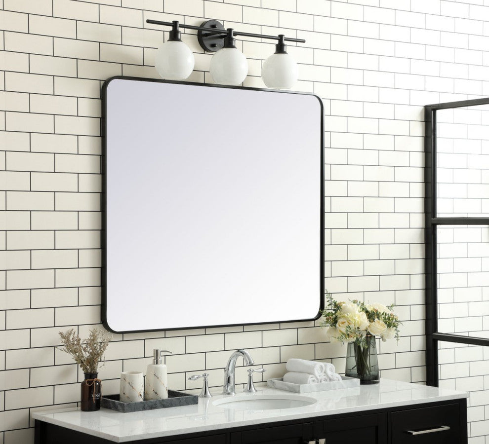 Ellis Soft Corner Metal Rectangular Mirror, Black, 36"x40"