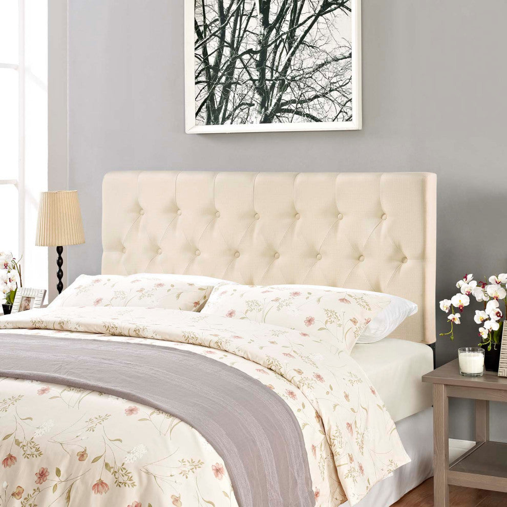 Headboard, King Size, Ivory White, Fabric, Modern, Bedroom Master Guest Suite
