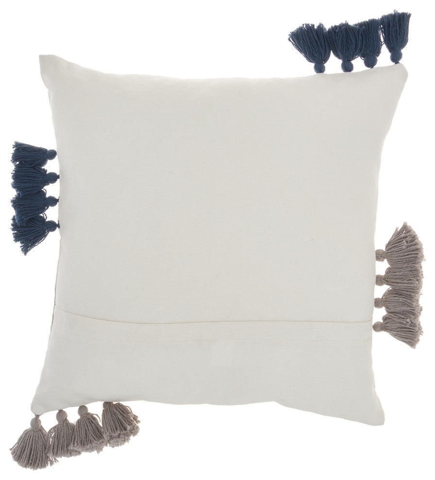 Mina Victory CN029 Throw Pillow, Light Grey/Navy, 18"X18"