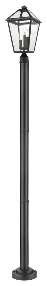 Zlite 579PHBR-567P-BK 3-Light Outdoor Post Mounted Fixture, Clear Beveled