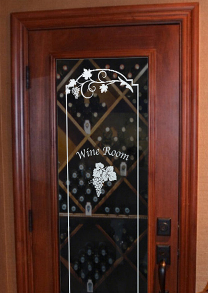 Wine Door - Grape Cluster Grape Ivy with Text - Primed - 30" x 84" - Knob on...