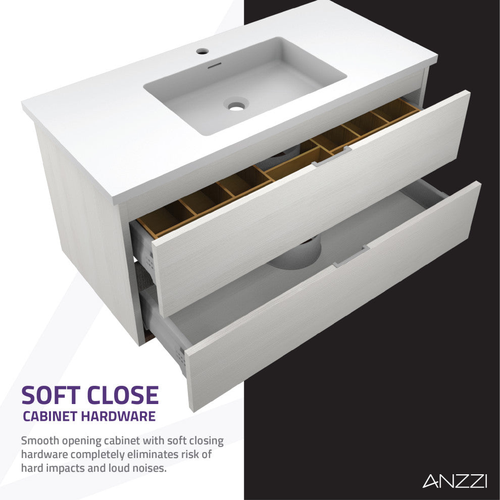 Conques 39" Wall Mount Bathroom Vanity Set, Rich White