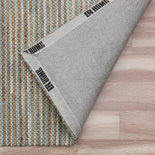 Crest Turquoise Rustic Striped Handmade Jute/Wool Blend Area Rug, 9' x 12'