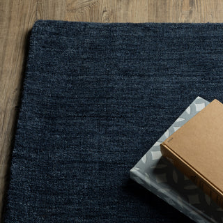 Apollo Heathered Solid Navy Blue Hand-Made Wool Area Rug 5' x 8'