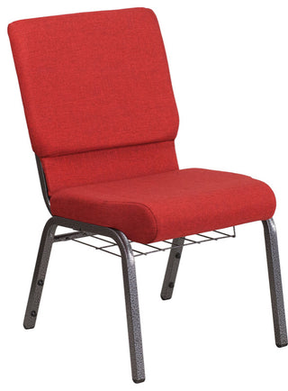 18.5''W Chair in Red Fabric with Cup Book Rack-Silver Vein Frame