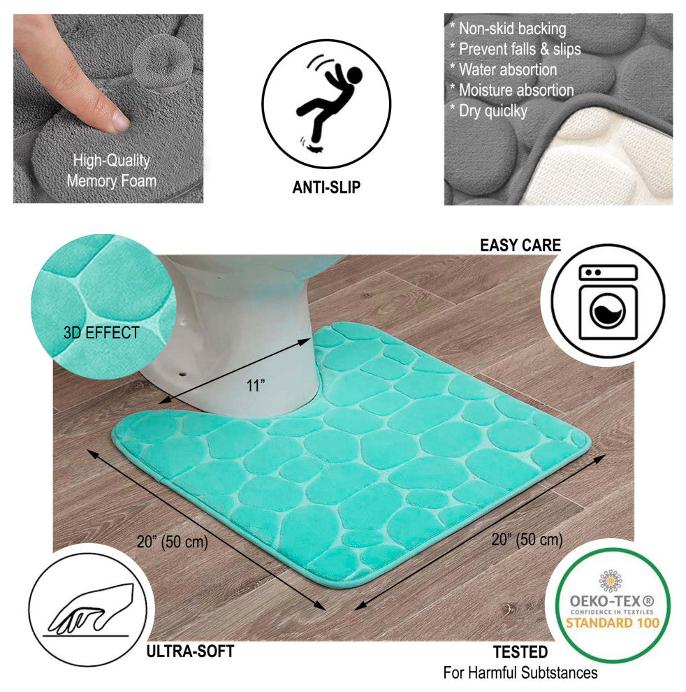 Bath Rug Memory Foam Mat 3D Pebble, Aqua Blue, Contour Rug 20"x20"